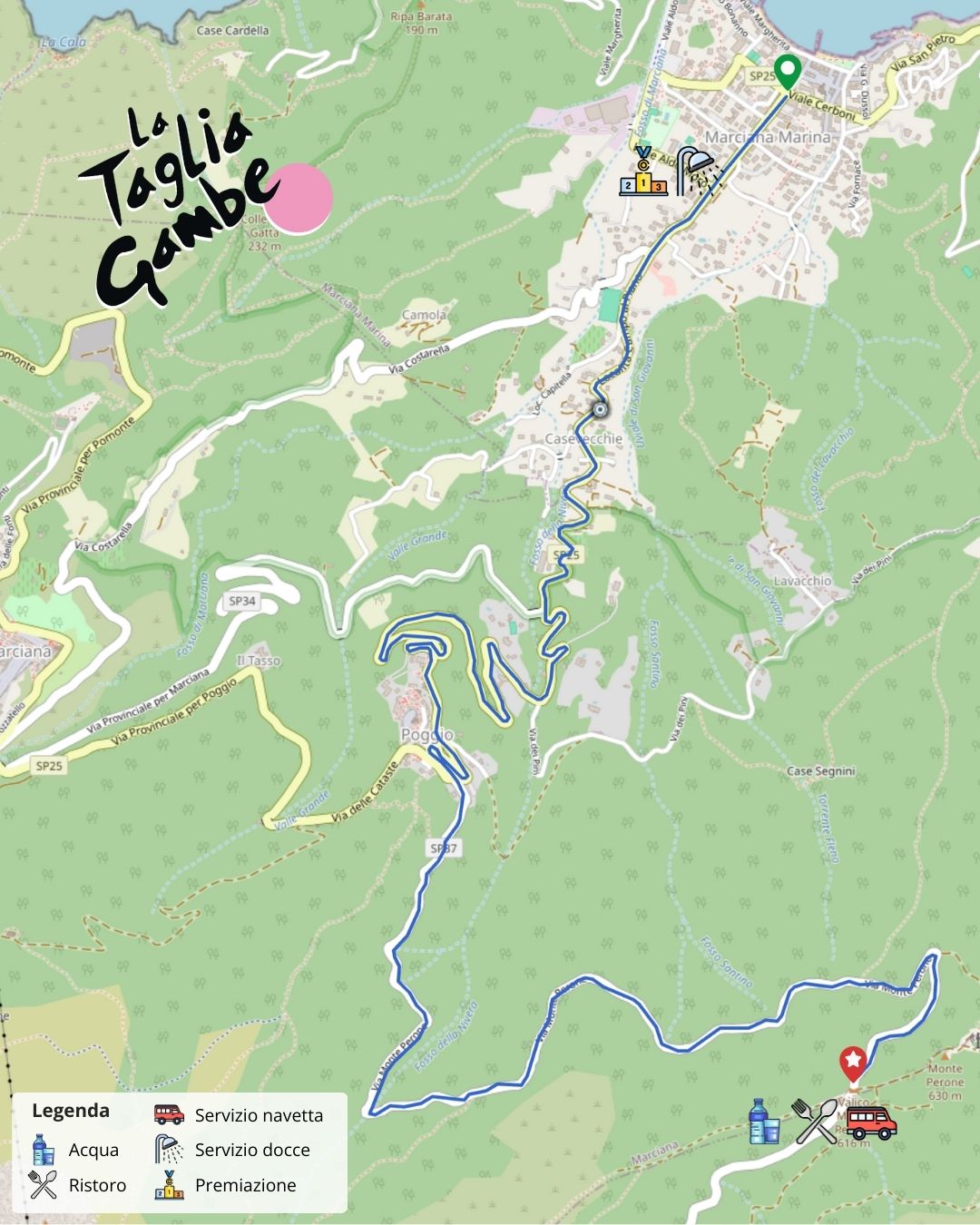Mappa del percorso della Tagliagambe con servizi